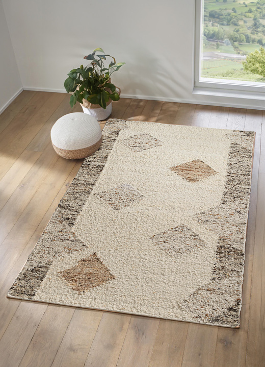Modern - Handgewebte Berber Teppiche aus 100% Wolle, in Größe 113 (Brücke, 70x140 cm) bis 168 (Teppich, 170x240 cm), in Farbe NATUR, in Ausführung Mit Rautendessin Ansicht 1