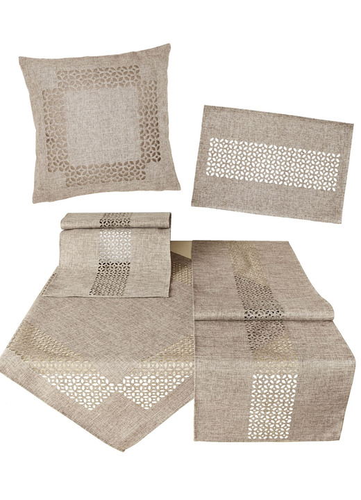 Tischdecken - Tischdecke mit dekorativer Lochstanzung, in Größe 135 (2x Platzset, 30/ 45 cm) bis 404 (Kissenbezug, 40/ 40 cm), in Farbe GELB Ansicht 6