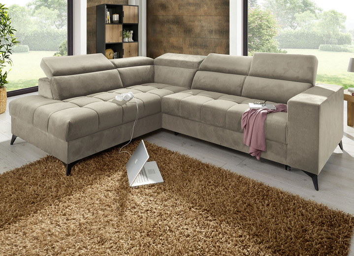 - Polsterecke mit Bettfunktion und Kopfteilverstellung, in Farbe BEIGE Ansicht 1