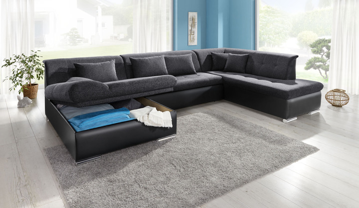 Polsterecken - Wohnlandschaft mit Bettfunktion, in Farbe WEISS-SILBER Ansicht 5