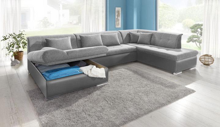 Polsterecken - Wohnlandschaft mit Bettfunktion, in Farbe WEISS-SILBER Ansicht 14