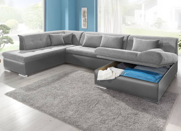 Polsterecken - Wohnlandschaft mit Bettfunktion, in Farbe WEISS-SILBER Ansicht 23