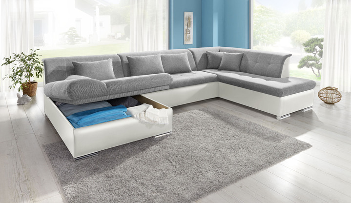 Polsterecken - Wohnlandschaft mit Bettfunktion, in Farbe WEISS-SILBER Ansicht 8