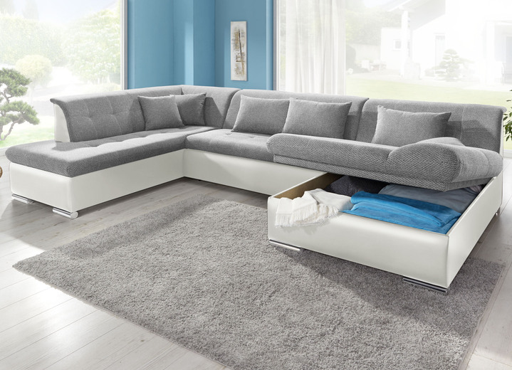 Polsterecken - Wohnlandschaft mit Bettfunktion, in Farbe WEISS-SILBER Ansicht 2