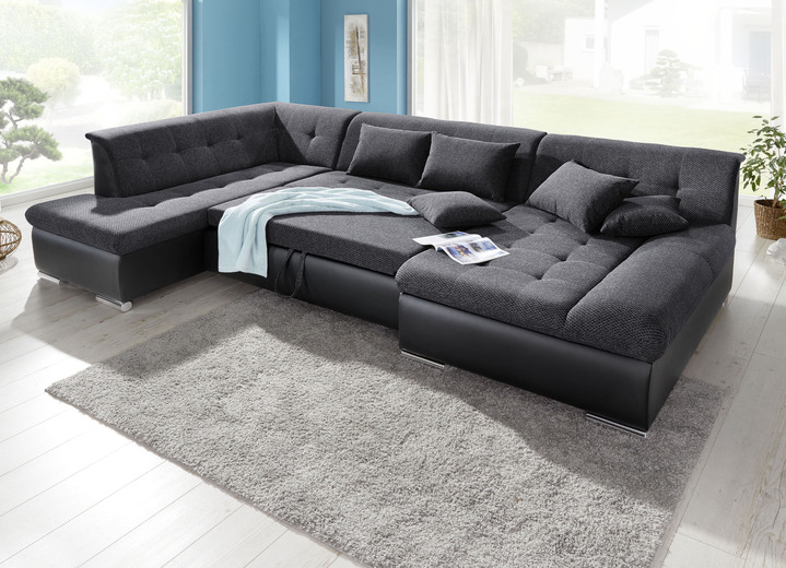 Polsterecken - Wohnlandschaft mit Bettfunktion, in Farbe WEISS-SILBER Ansicht 18