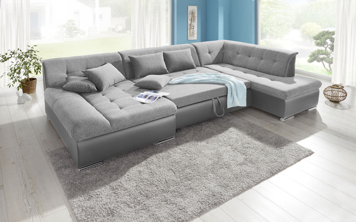 Polsterecken - Wohnlandschaft mit Bettfunktion, in Farbe WEISS-SILBER Ansicht 15