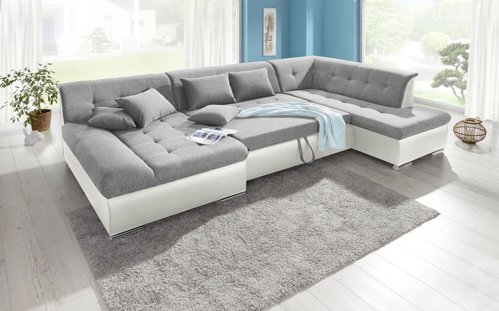 Polsterecken - Wohnlandschaft mit Bettfunktion, in Farbe WEISS-SILBER Ansicht 9