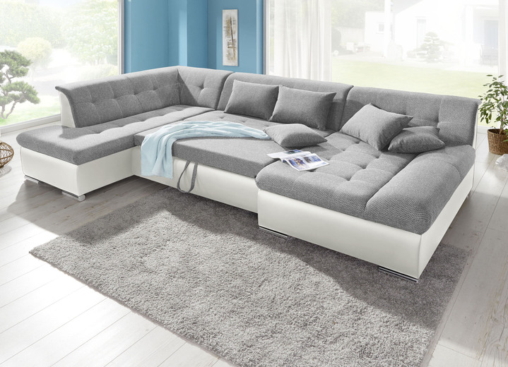Polsterecken - Wohnlandschaft mit Bettfunktion, in Farbe WEISS-SILBER Ansicht 3