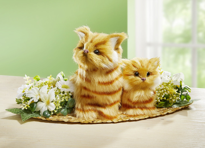 Kunst- & Textilpflanzen - Tischgesteck Katzen, in Farbe BRAUN-GRÜN