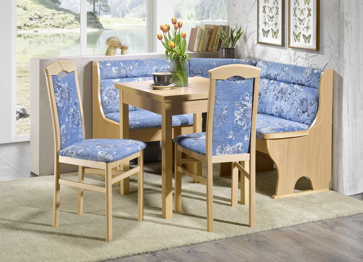 Stühle & Sitzbänke - Esszimmermöbel aus massiven Buchenholz, in Farbe BUCHE-BLAU, in Ausführung Eckbankgruppe, 4-teilig, klein Ansicht 1