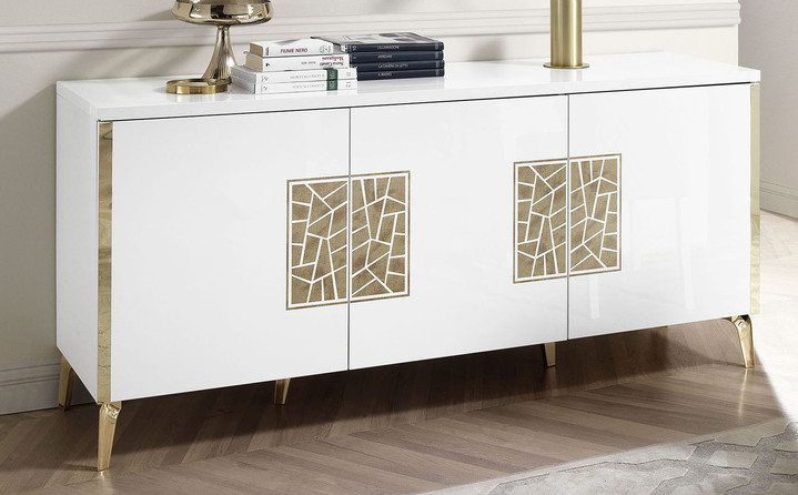 Sideboards - Sideboad mit hochglänzenden Oberflächen, in Farbe WEISS-GOLD Ansicht 1