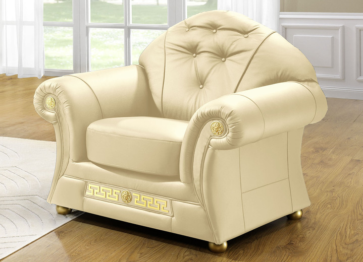 Polstergruppen - Frei im Raum aufstellbare Polstermöbel mit echtem Lederbezug, in Farbe SCHWARZ, in Ausführung Dreisitzer Ansicht 4