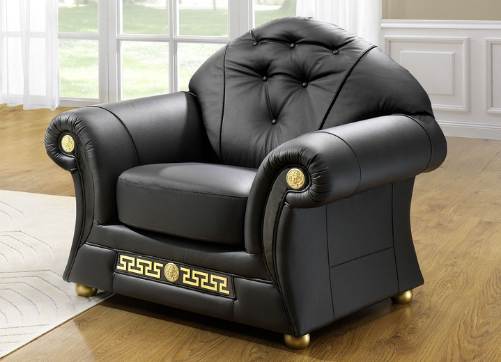 Polstergruppen - Frei im Raum aufstellbare Polstermöbel mit echtem Lederbezug, in Farbe SCHWARZ, in Ausführung Dreisitzer Ansicht 2