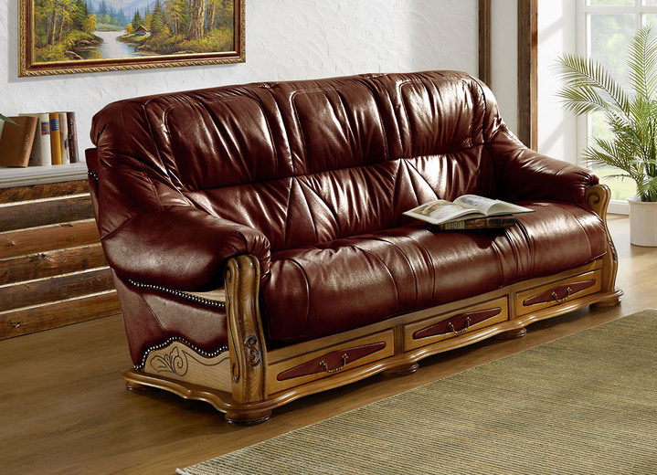 Polstergruppen - Italienische Polstermöbel mit Bezug aus echtem Leder, in Farbe GRÜN, in Ausführung Sessel Ansicht 7