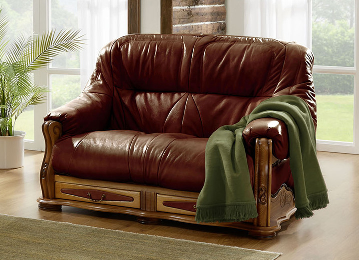 Polstergruppen - Italienische Polstermöbel mit Bezug aus echtem Leder, in Farbe GRÜN, in Ausführung Sessel Ansicht 12