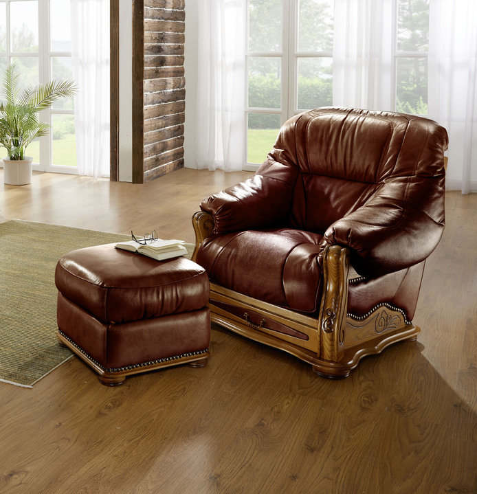 Polstergruppen - Italienische Polstermöbel mit Bezug aus echtem Leder, in Farbe GRÜN, in Ausführung Sessel Ansicht 16