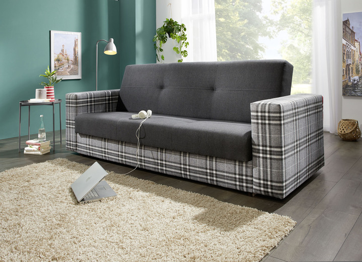 - Klick-Klack-Schlafsofa, in Farbe GRAU KARIERT-SCHWARZ