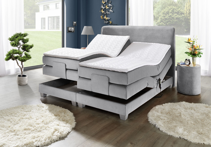 - Boxspringbett, elektrisch verstellbar, in Farbe GRAU, in Ausführung Mit Nachttische
