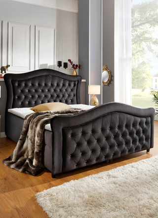 Boxspringbetten - Boxspringbett mit gepolsterten Kopf- und Fußteil, in Farbe BEIGE – Farbe SCHWARZ – Ansicht 
