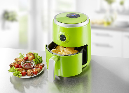 Heißluftfritteusen - Energiesparende Heißluftfritteuse – Farbe GRÜN-SILBER – Ansicht  Heißluftfritteusen - Energiesparende Heißluftfritteuse, in Farbe SCHWARZ-SILBER – Farbe GRÜN-SILBER – Ansicht