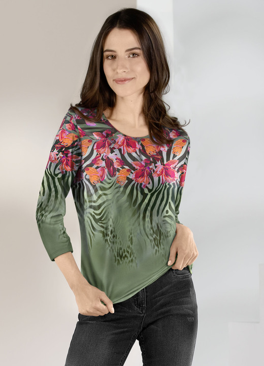 Klaus Modelle - Pullover in Feinstrick Klaus Modelle - Pullover in Feinstrick, in Größe 036 bis 052, in Farbe OLIV-MULTICOLOR