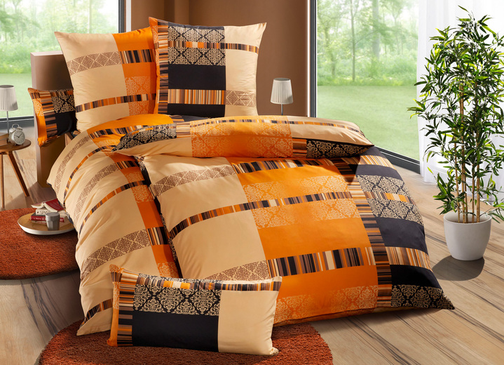 Bettwäschegarnituren - Bettwäsche-Garnitur mit Reißverschluss, in Größe 111 (40/80 cm + 135/200 cm) bis 412 (4-teiliges Sparset), in Farbe TERRA Ansicht 2