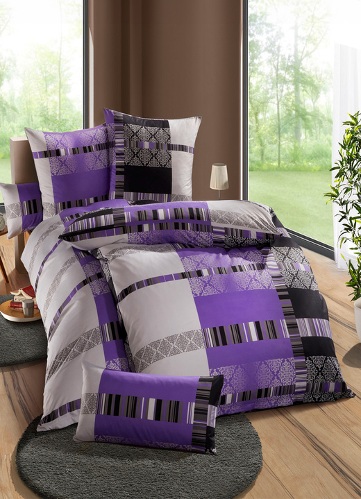 Bettwäschegarnituren - Bettwäsche-Garnitur mit Reißverschluss, in Größe 111 (40/80 cm + 135/200 cm) bis 412 (4-teiliges Sparset), in Farbe LILA Ansicht 1