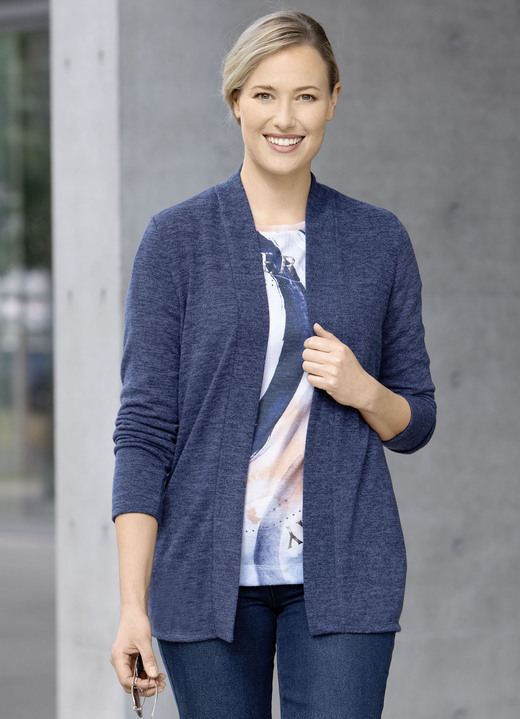 Basics - Strickjacke in Feinstrick, in Größe 036 bis 052, in Farbe BLAU MELIERT