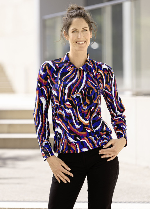 Shirts - Poloshirt mit Schlaufen-Knopfverschluss, in Größe 050 bis 052, in Farbe SCHWARZ-LILA