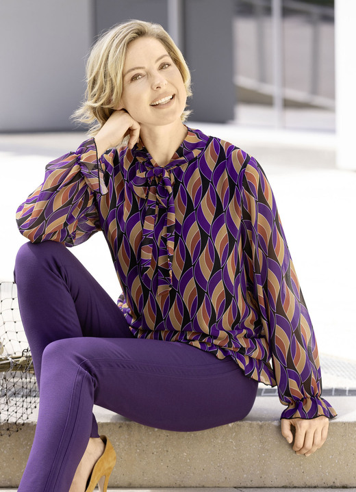 Langarm - Fabelhafte Bluse mit Bindeband Langarm - Fabelhafte Bluse mit Bindeband, in Größe 036 bis 046, in Farbe SCHWARZ-LILA-CAMEL