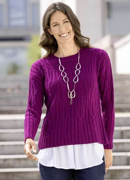 Basics - Pullover in Strukturmix, in Größe 036 bis 052, in Farbe BEERE Ansicht 2