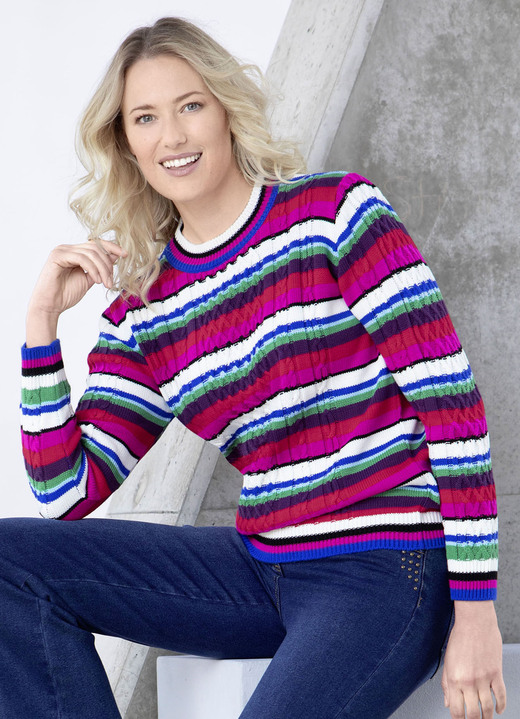 Langarm - Pullover in Strukturmix, in Größe L(44/46) bis XS(32/34), in Farbe MULTICOLOR Ansicht 2