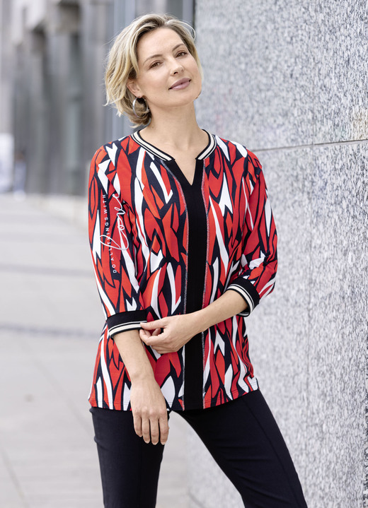 Shirts - Shirt mit silberfarbenem Druck, in Größe 038 bis 052, in Farbe ROT-SCHWARZ