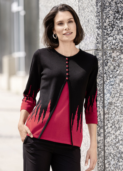 Pullover & Strickmode - Pullover in Twinset-Optik Pullover & Strickmode - Pullover in Twinset-Optik, in Größe 038 bis 054, in Farbe SCHWARZ-ROT