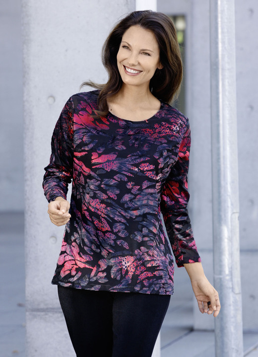 Langarm - Shirt mit unterlegtem, schwarzem Abschluss Langarm - Shirt mit unterlegtem, schwarzem Abschluss, in Größe 038 bis 054, in Farbe SCHWARZ-ROT-ANTHRAZIT