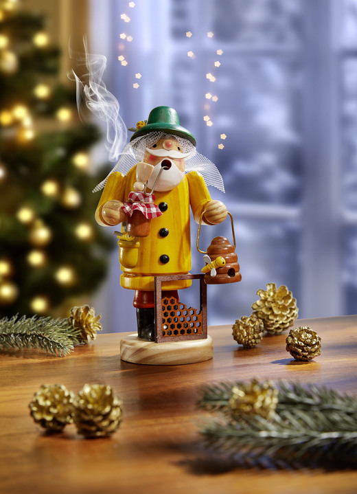 Weihnachtliche Dekorationen - Räuchermännchen aus Holz, in Farbe GELB-GRÜN