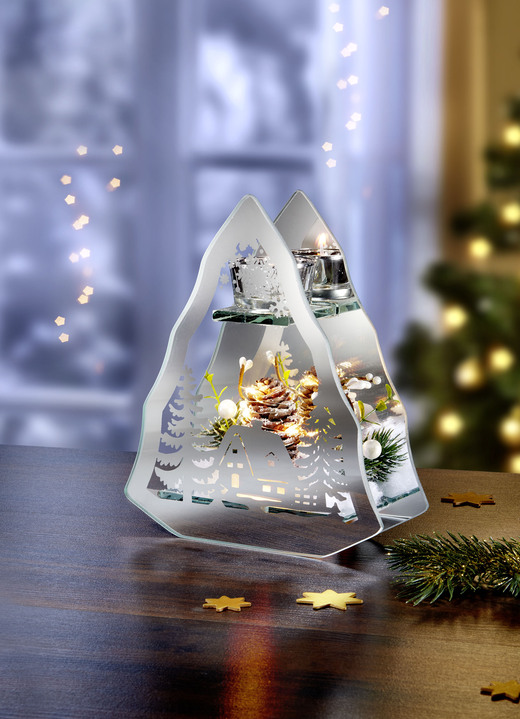 Weihnachtliche Dekorationen - Beleuchteter Teelichthalter, in Farbe SILBER