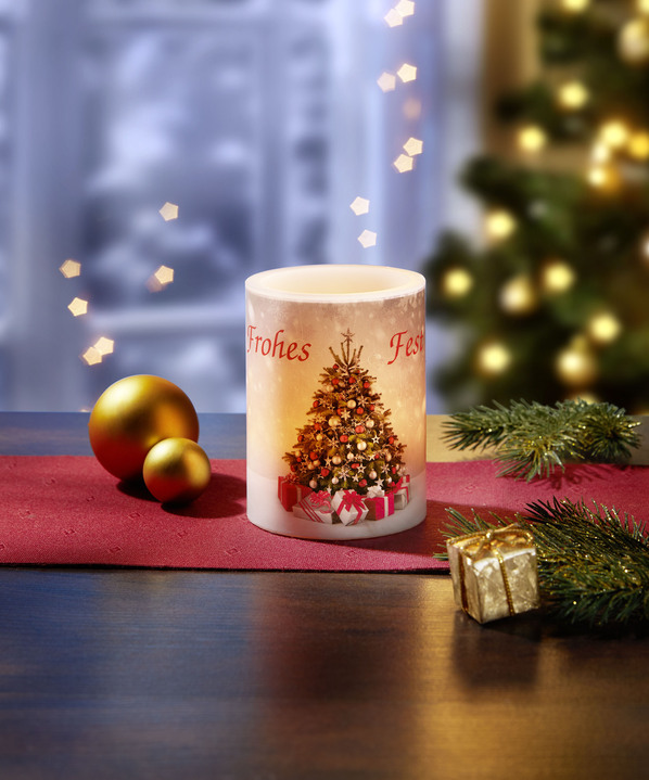 Weihnachtliche Dekorationen - LED-Echtwachs-Kerze, in Farbe BUNT