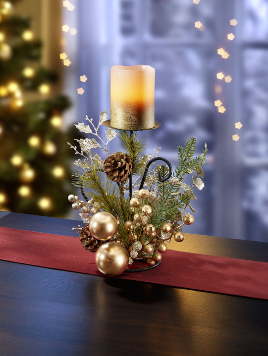 Weihnachten - Dekorierter Kerzenhalter, in Farbe GRÜN-GOLD