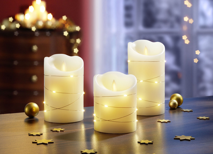 Wohnaccessoires - LED-Echtwachskerzen, 3er-Set, in Farbe CREME-WEISS