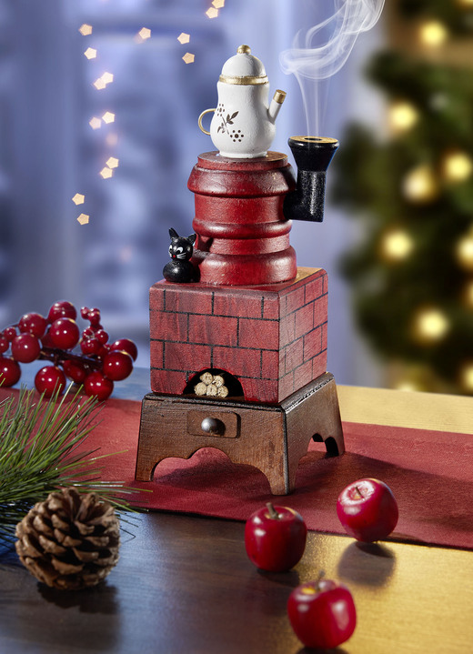 Weihnachtliche Dekorationen - Räucherofen aus Holz, in Farbe ROT
