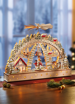 Weihnachtliche Dekorationen - Batteriebetriebener Lichterbogen, in Farbe NATUR-GRÜN-ROT