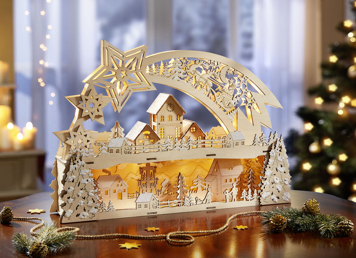 Weihnachten - Lichterbogen aus hochwertigem Holz , in Farbe NATUR