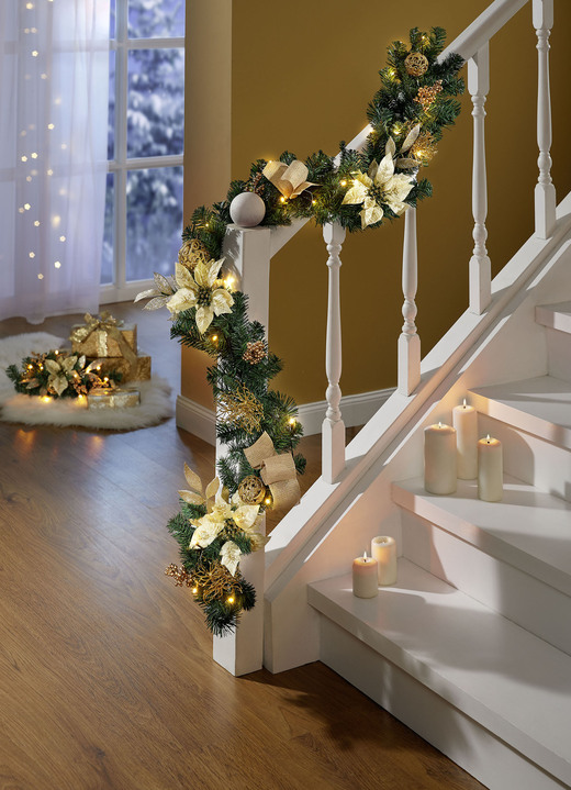 - Beleuchtete Girlande mit LED-Lichterkette, in Farbe GRÜN-GOLD