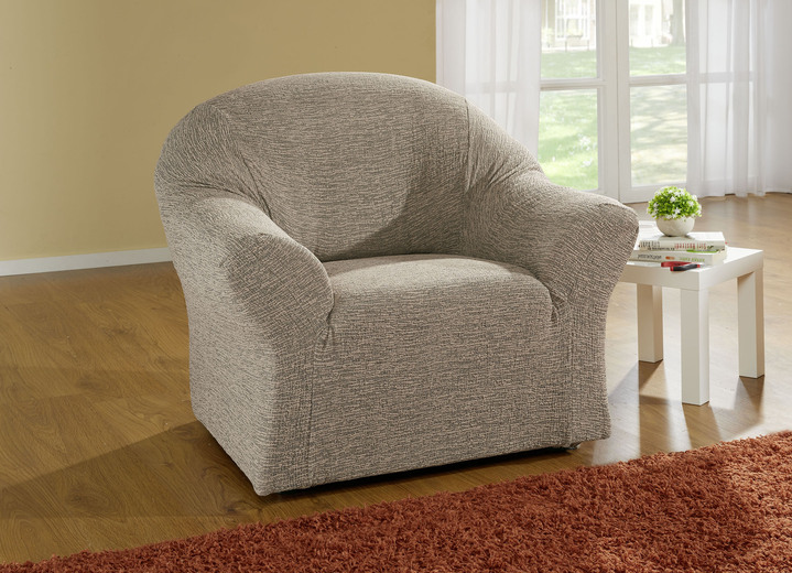 Sessel- & Sofaüberwürfe - Stretchbezüge, in Größe 101 (Sesselbezug) bis 106 (Stuhlbezug), in Farbe TAUPE Ansicht 1