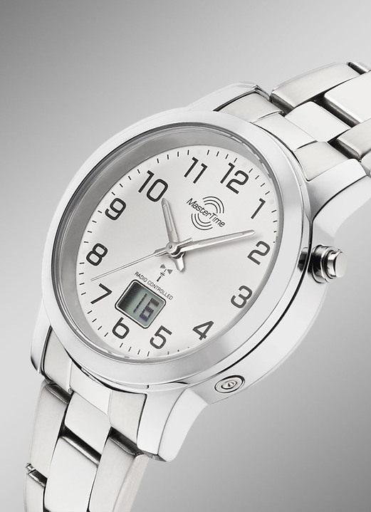 Stahlband / Metallband - Klassische Damenuhr mit Funkuhrwerk, in Farbe  Ansicht 2