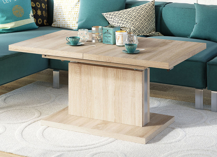 - Höhenverstellbarer und ausziehbarer Couchtisch, in Farbe EICHE SONOMA