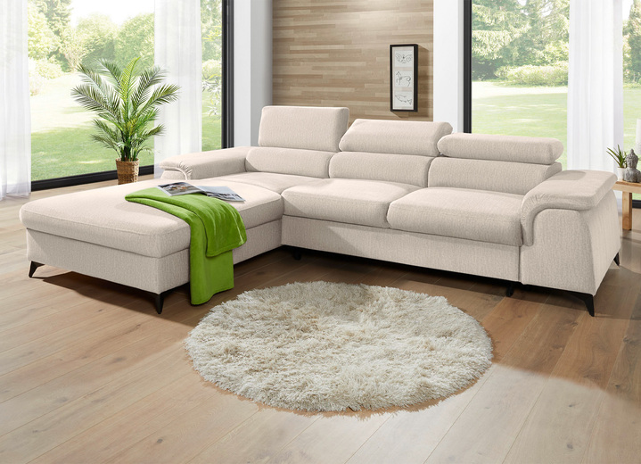 Polsterecken - Polsterecke mit Bettfunktion und verstellbaren Kopfstützen, in Farbe CREME, in Ausführung Mit Longchair und 3 Kopfstützen Ansicht 31