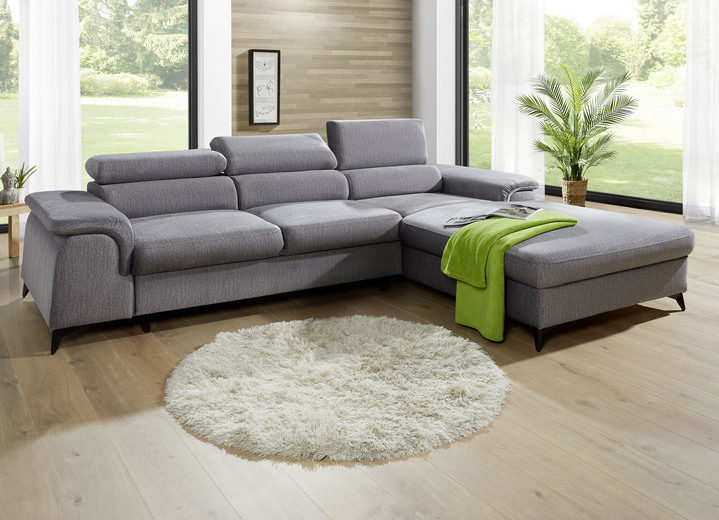 Polsterecken - Polsterecke mit Bettfunktion und verstellbaren Kopfstützen, in Farbe CREME, in Ausführung Mit Longchair und 3 Kopfstützen Ansicht 4