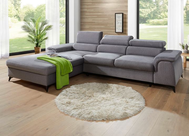 Polsterecken - Polsterecke mit Bettfunktion und verstellbaren Kopfstützen, in Farbe CREME, in Ausführung Mit Longchair und 3 Kopfstützen Ansicht 28